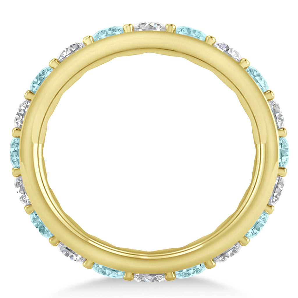 Diamond & Aquamarine Eternity Wedding Band 14k Yellow Gold (2.50ct)
