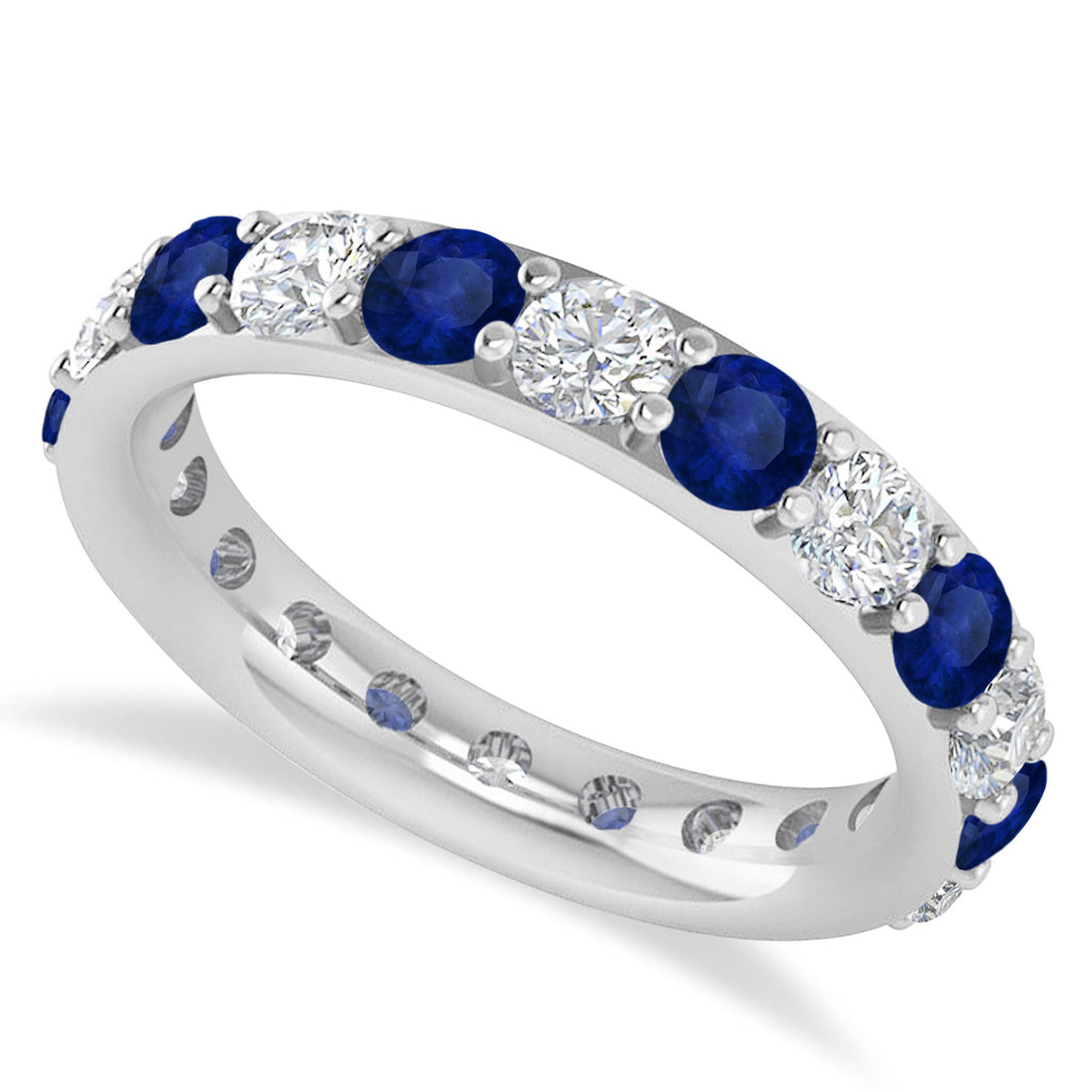 Diamond & Blue Sapphire Eternity Wedding Band 14k White Gold (2.50ct)