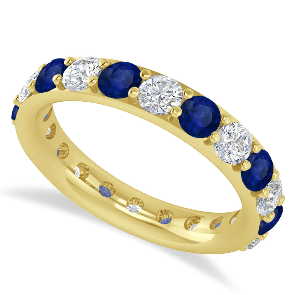 Diamond & Blue Sapphire Eternity Wedding Band 14k Yellow Gold (2.50ct)