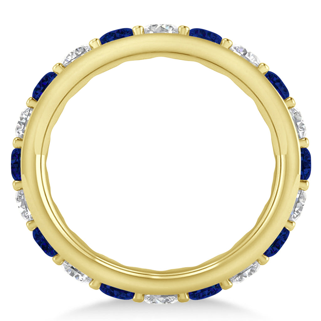 Diamond & Blue Sapphire Eternity Wedding Band 14k Yellow Gold (2.50ct)