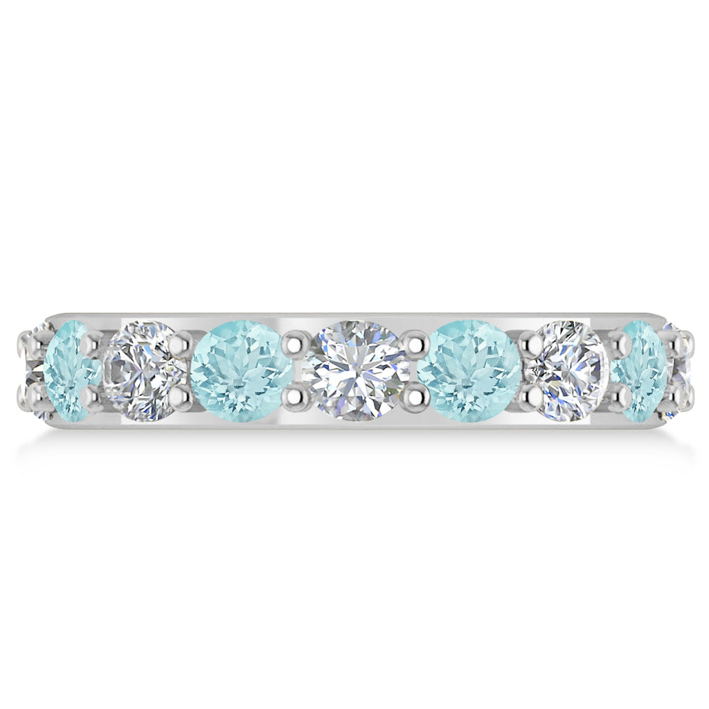 Diamond & Aquamarine Eternity Wedding Band 14k White Gold (4.20ct)