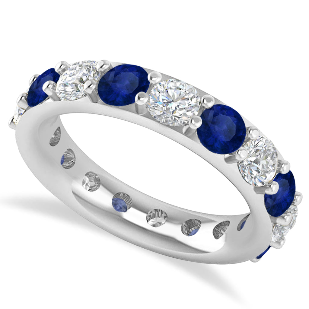 Diamond & Blue Sapphire Eternity Wedding Band 14k White Gold (4.20ct)