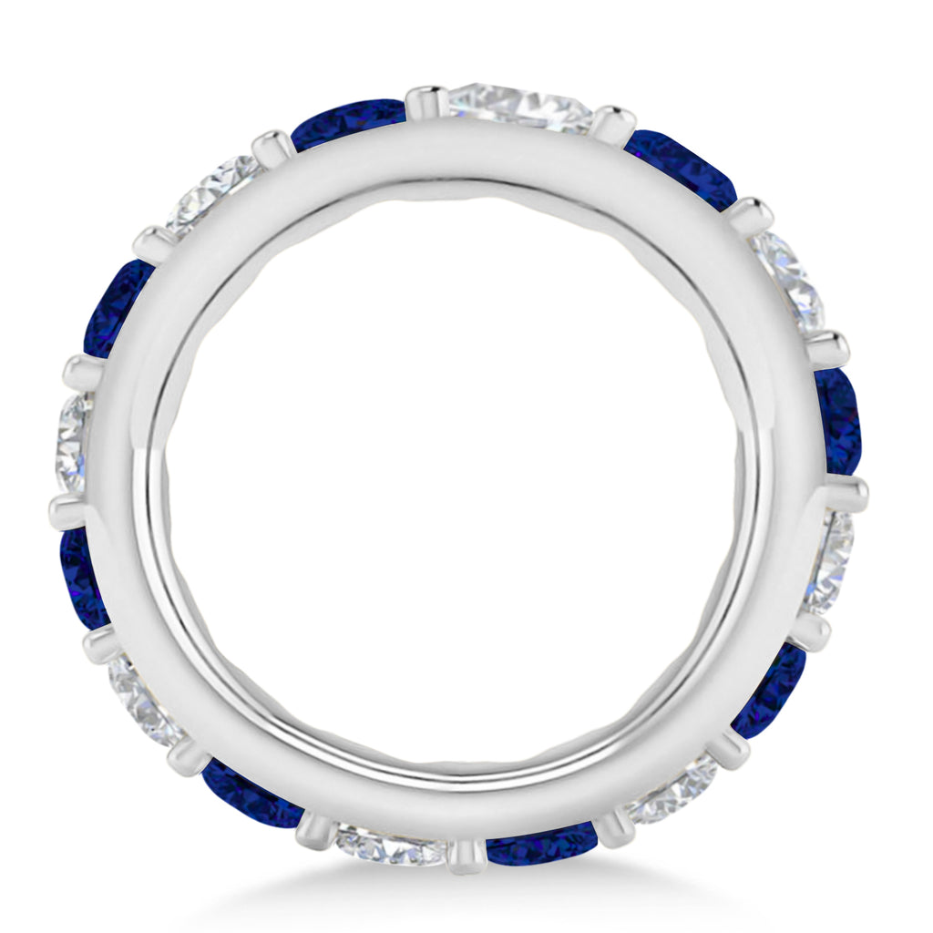 Diamond & Blue Sapphire Eternity Wedding Band 14k White Gold (4.20ct)