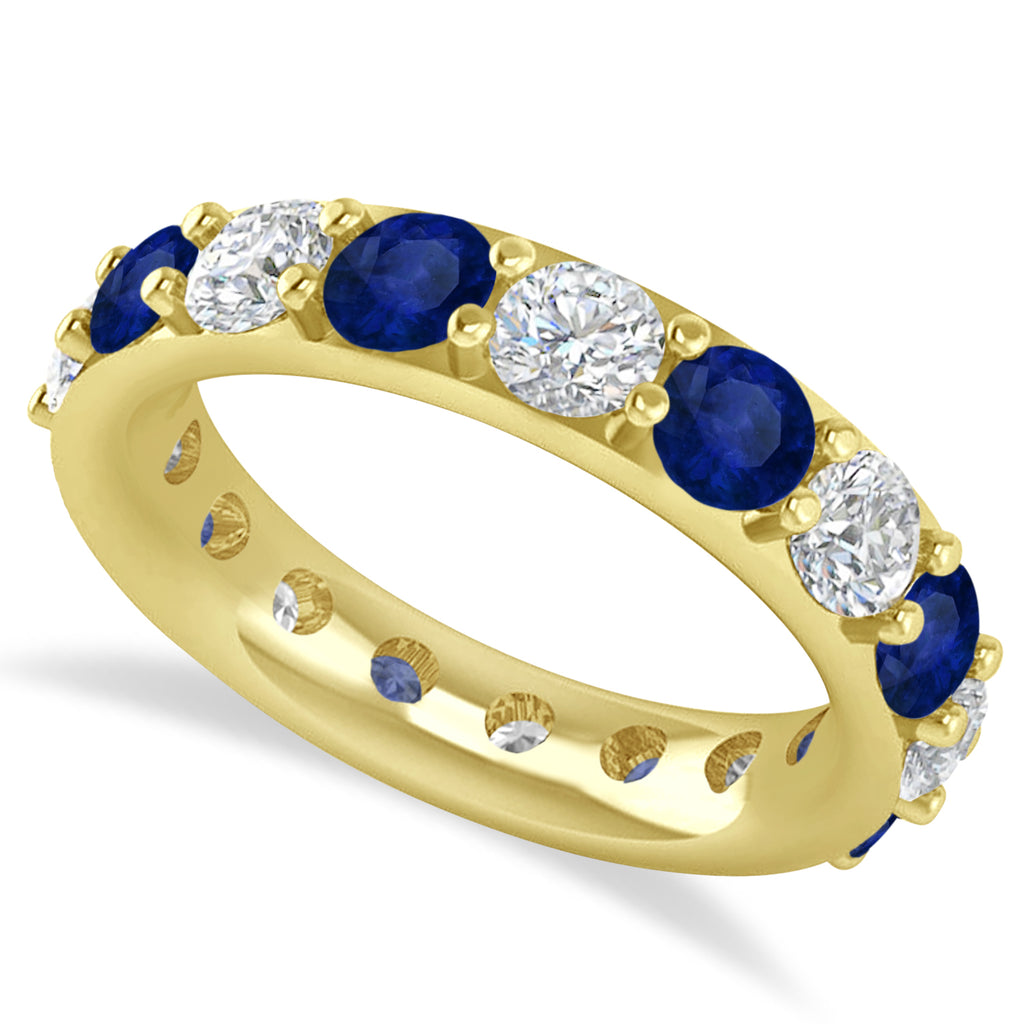 Diamond & Blue Sapphire Eternity Wedding Band 14k Yellow Gold (4.20ct)