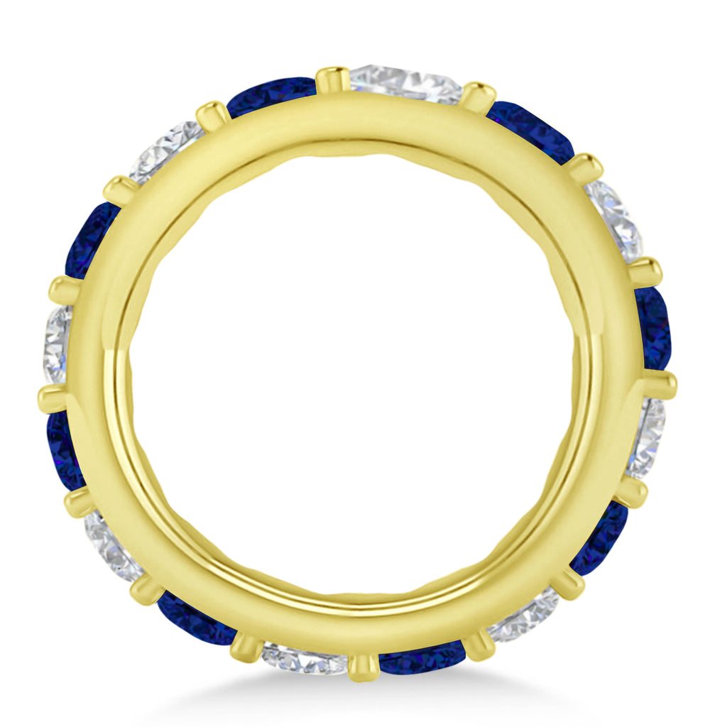 Diamond & Blue Sapphire Eternity Wedding Band 14k Yellow Gold (4.20ct)