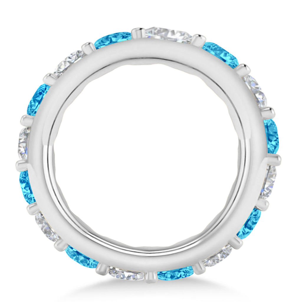 Diamond & Blue Topaz Eternity Wedding Band 14k White Gold (4.20ct)