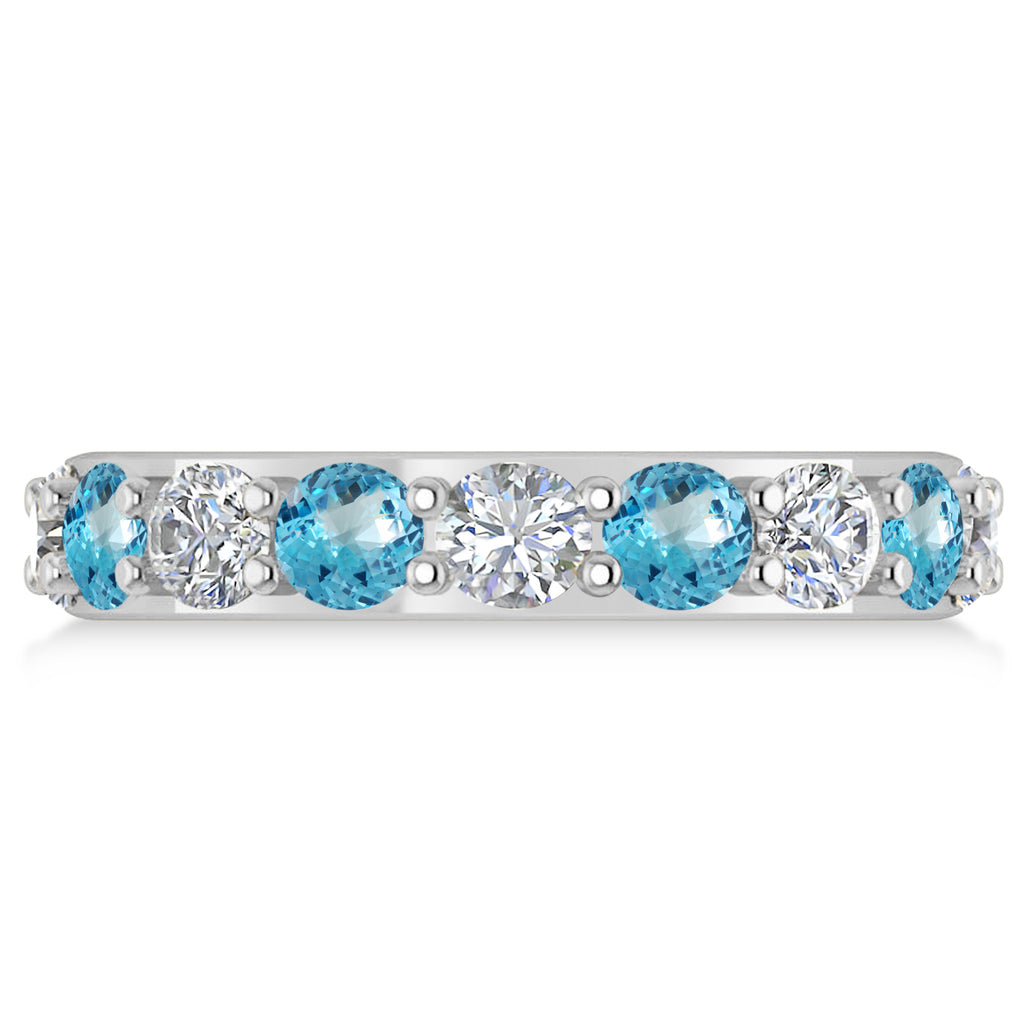 Diamond & Blue Topaz Eternity Wedding Band 14k White Gold (4.20ct)