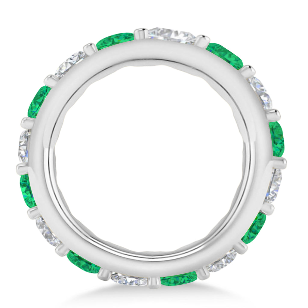 Diamond & Emerald Eternity Wedding Band 14k White Gold (4.20ct)