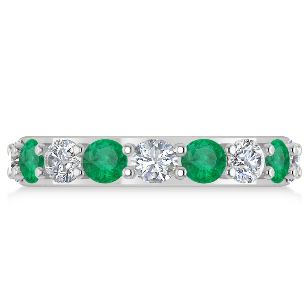 Diamond & Emerald Eternity Wedding Band 14k White Gold (4.20ct)