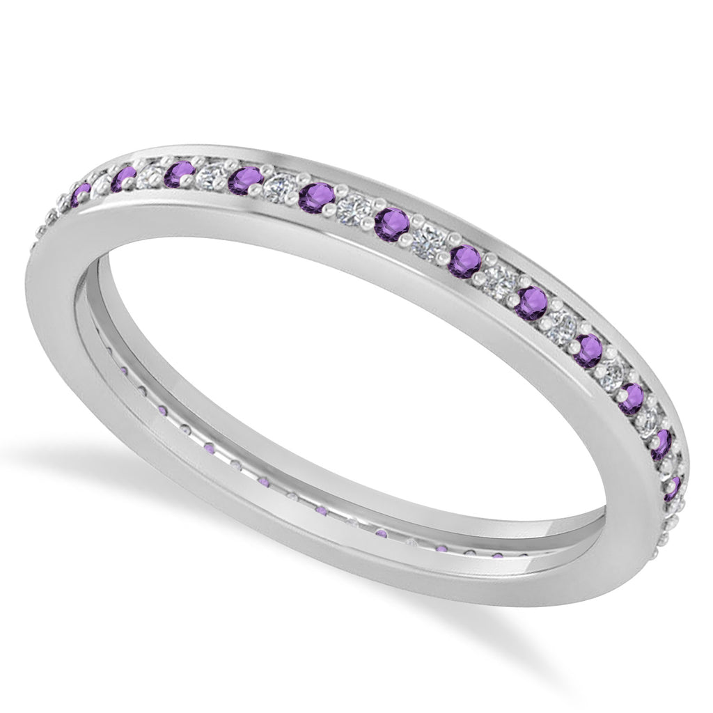 Diamond & Amethyst Eternity Wedding Band 14k White Gold (0.28ct)