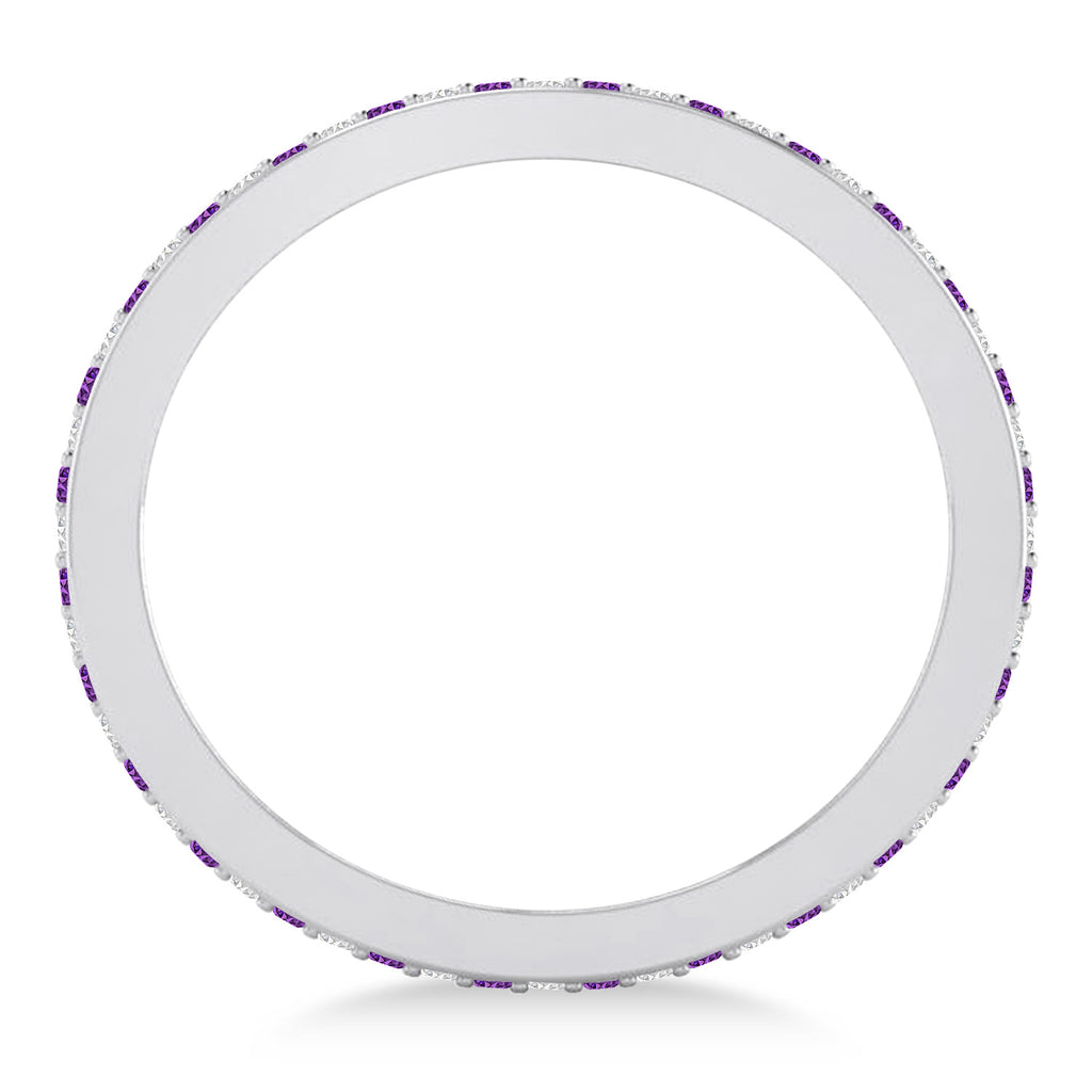 Diamond & Amethyst Eternity Wedding Band 14k White Gold (0.28ct)