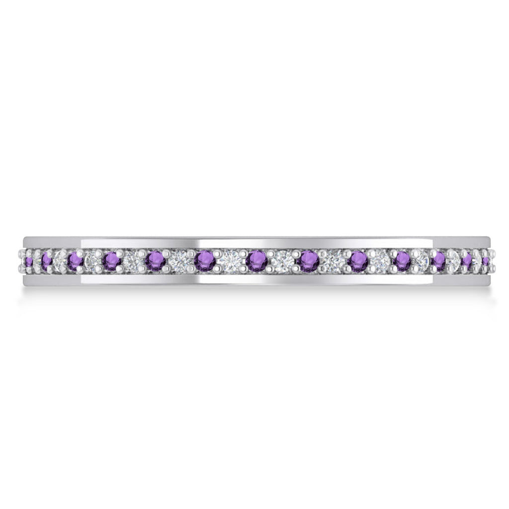 Diamond & Amethyst Eternity Wedding Band 14k White Gold (0.28ct)