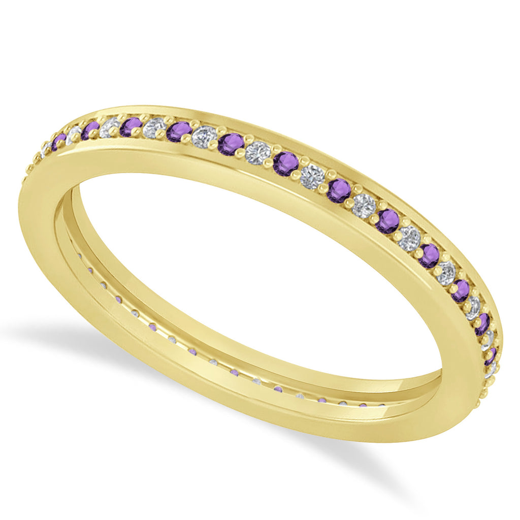 Diamond & Amethyst Eternity Wedding Band 14k Yellow Gold (0.28ct)