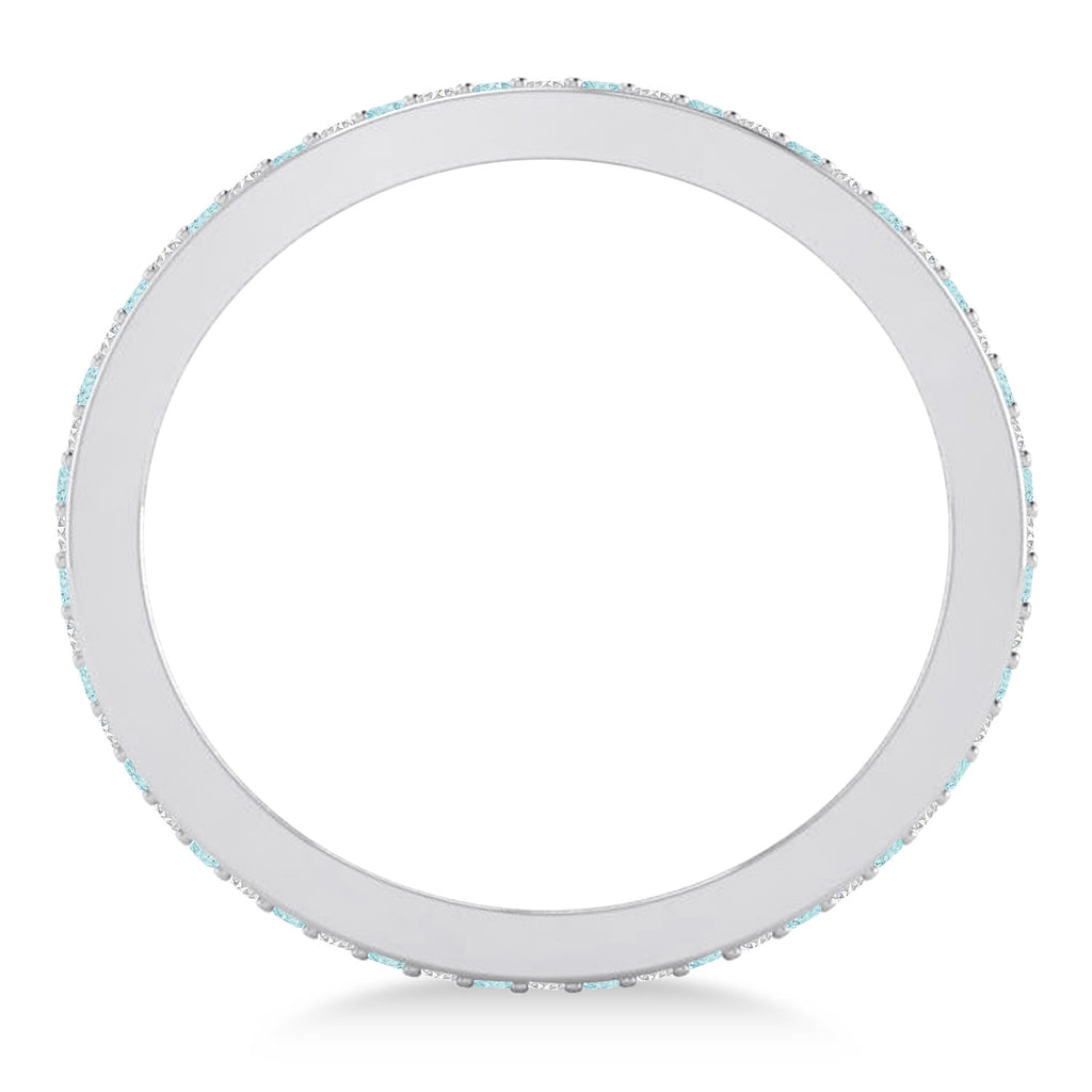 Diamond & Aquamarine Eternity Wedding Band 14k White Gold (0.28ct)
