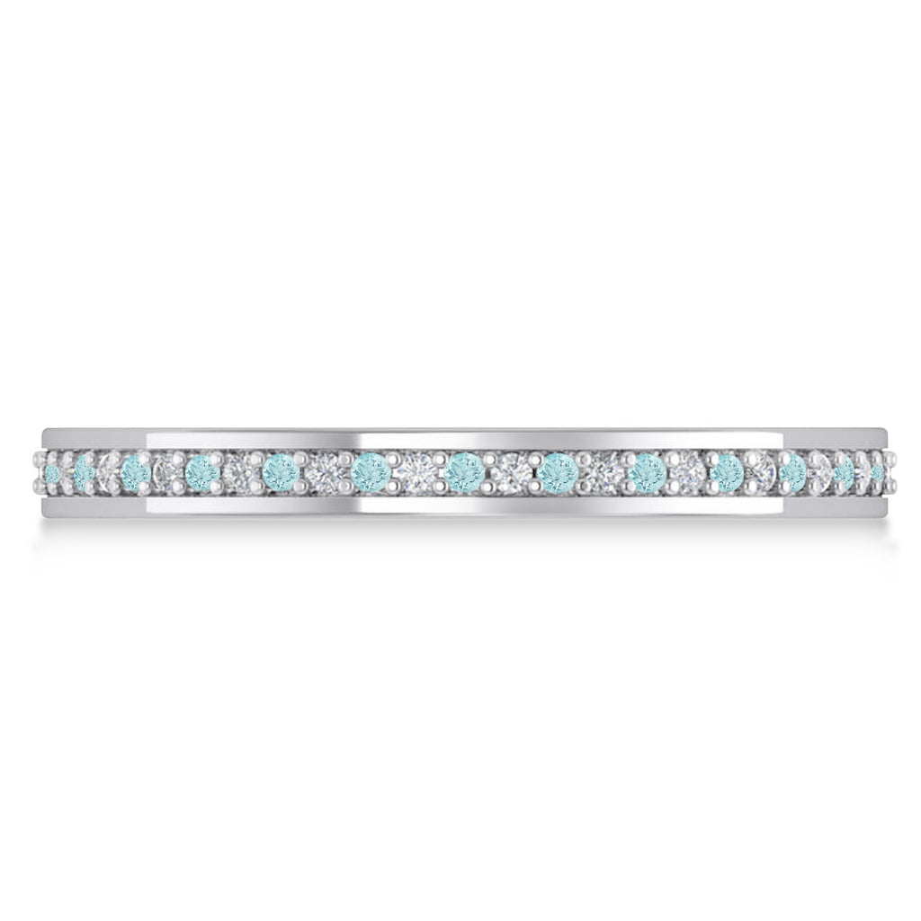 Diamond & Aquamarine Eternity Wedding Band 14k White Gold (0.28ct)