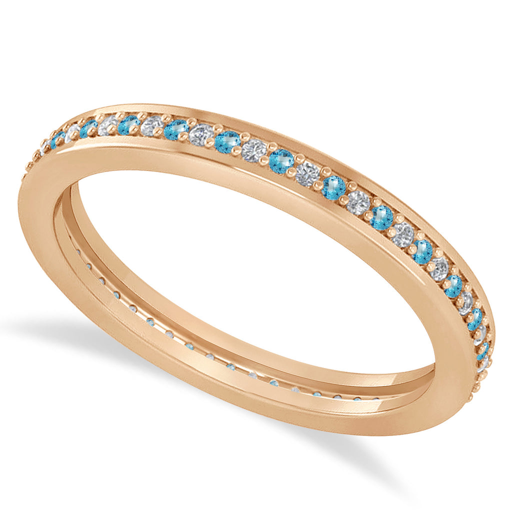 Diamond & Blue Topaz Eternity Wedding Band 14k Rose Gold (0.28ct)