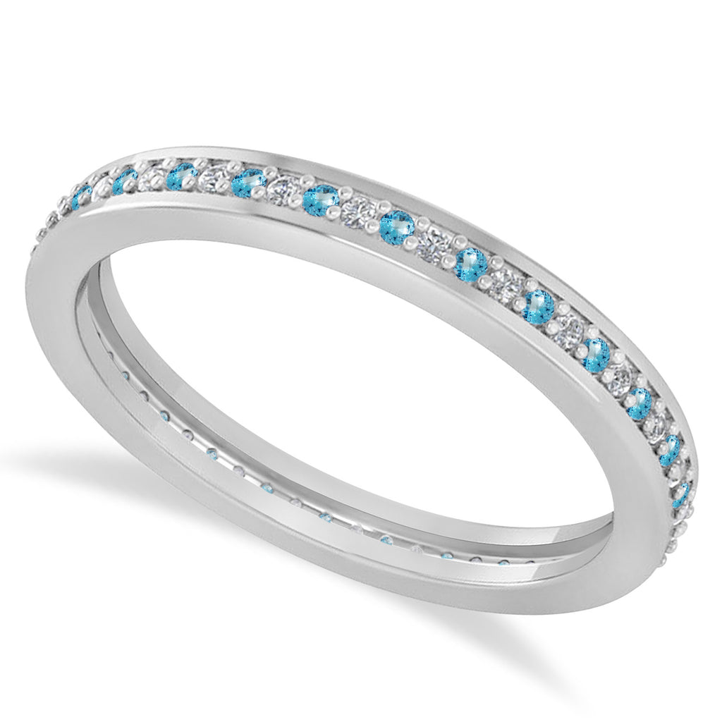 Diamond & Blue Topaz Eternity Wedding Band 14k White Gold (0.28ct)