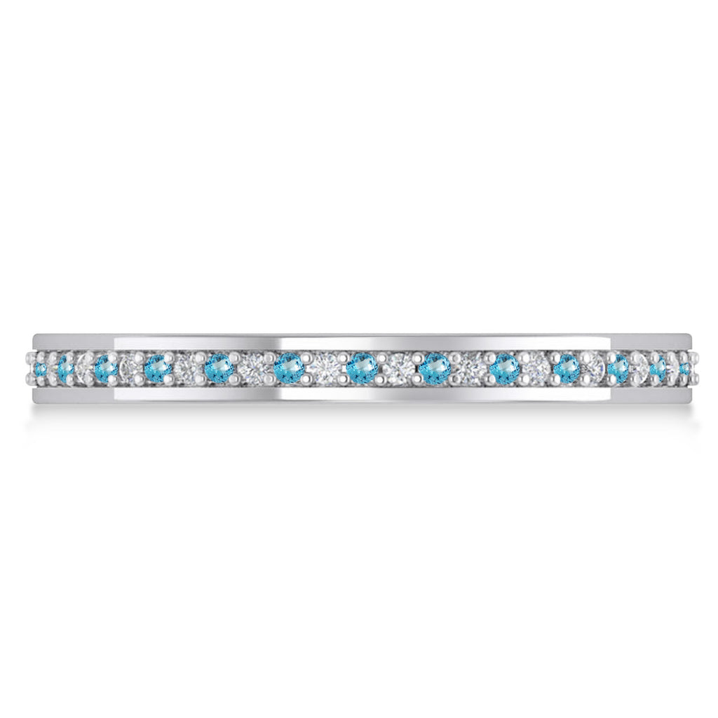 Diamond & Blue Topaz Eternity Wedding Band 14k White Gold (0.28ct)