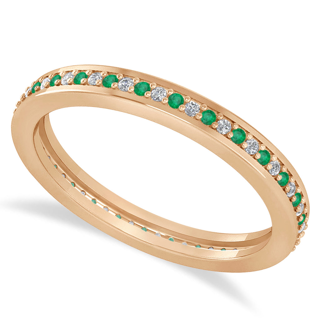 Diamond & Emerald Eternity Wedding Band 14k Rose Gold (0.28ct)