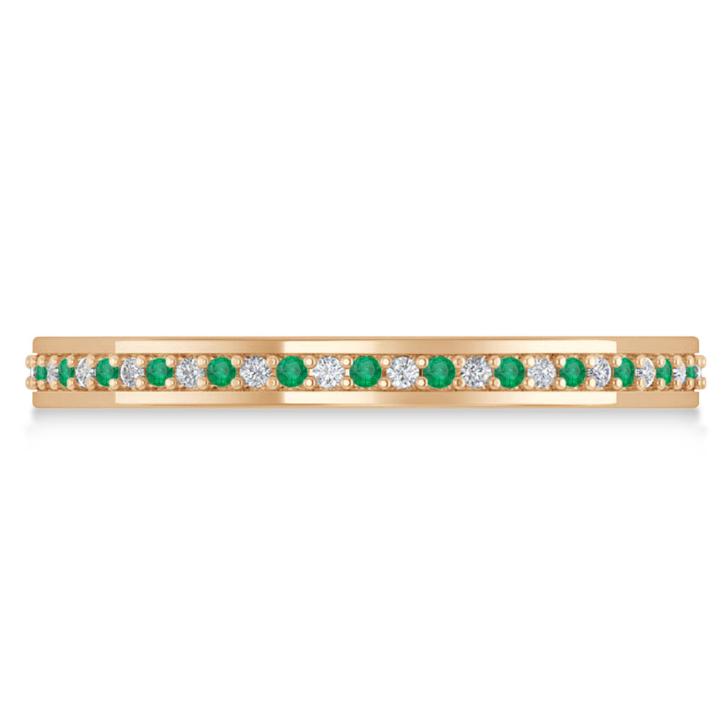 Diamond & Emerald Eternity Wedding Band 14k Rose Gold (0.28ct)
