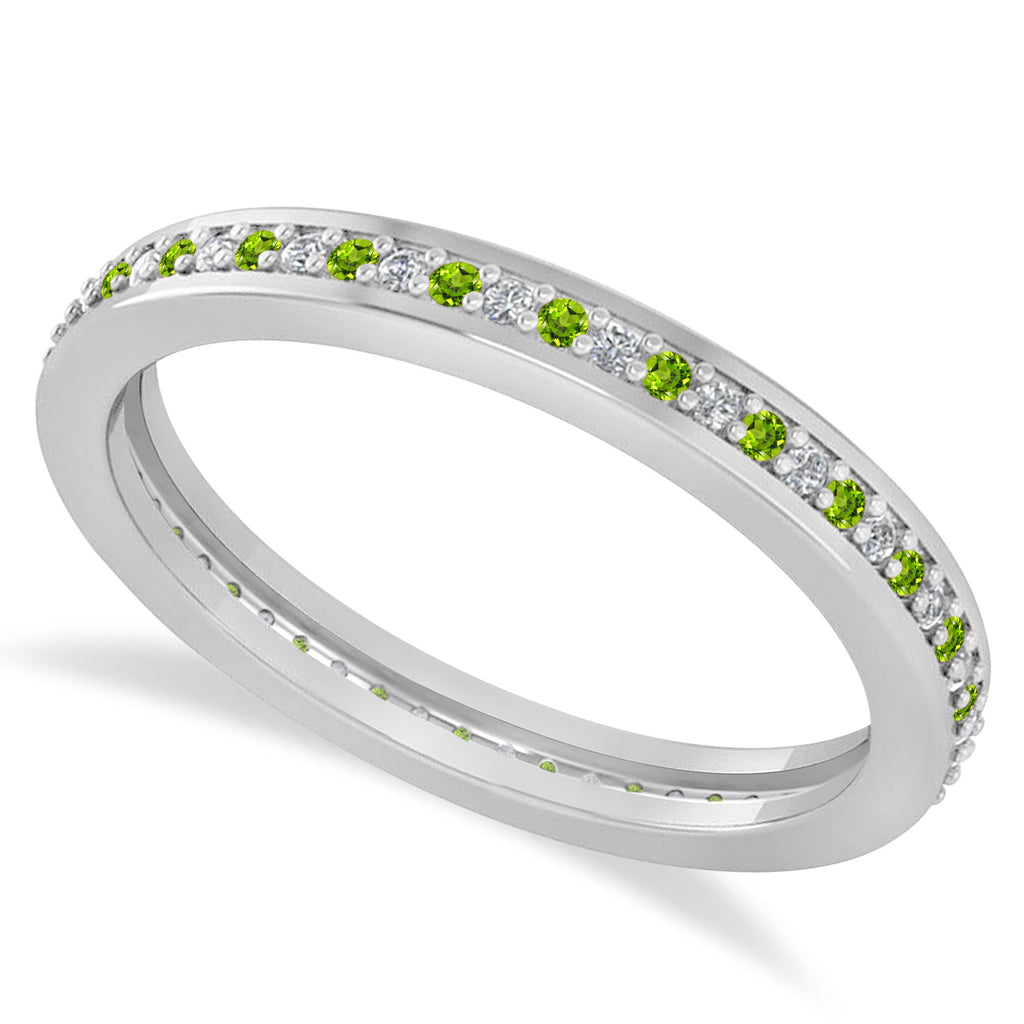 Diamond & Peridot Eternity Wedding Band 14k White Gold (0.28ct)