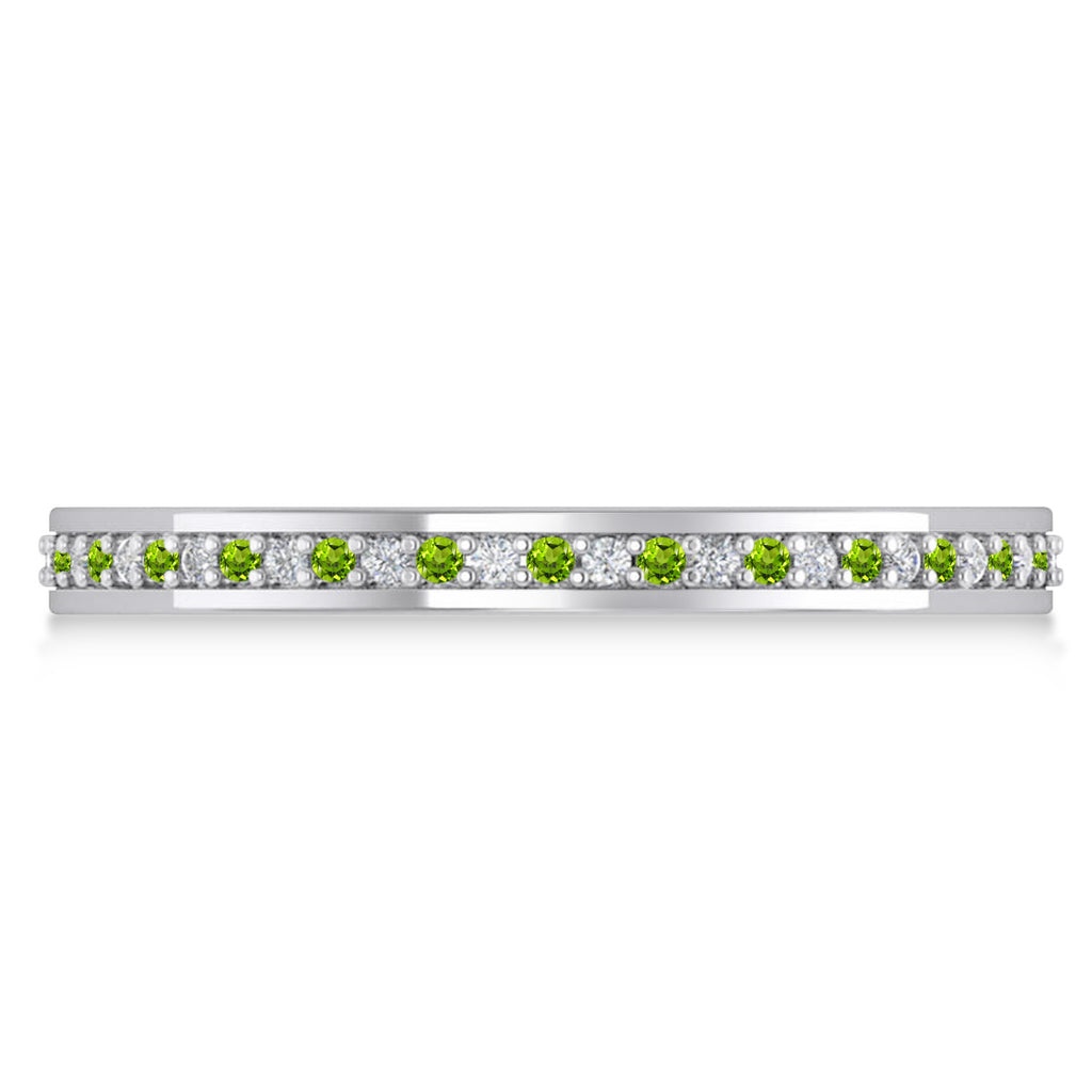 Diamond & Peridot Eternity Wedding Band 14k White Gold (0.28ct)