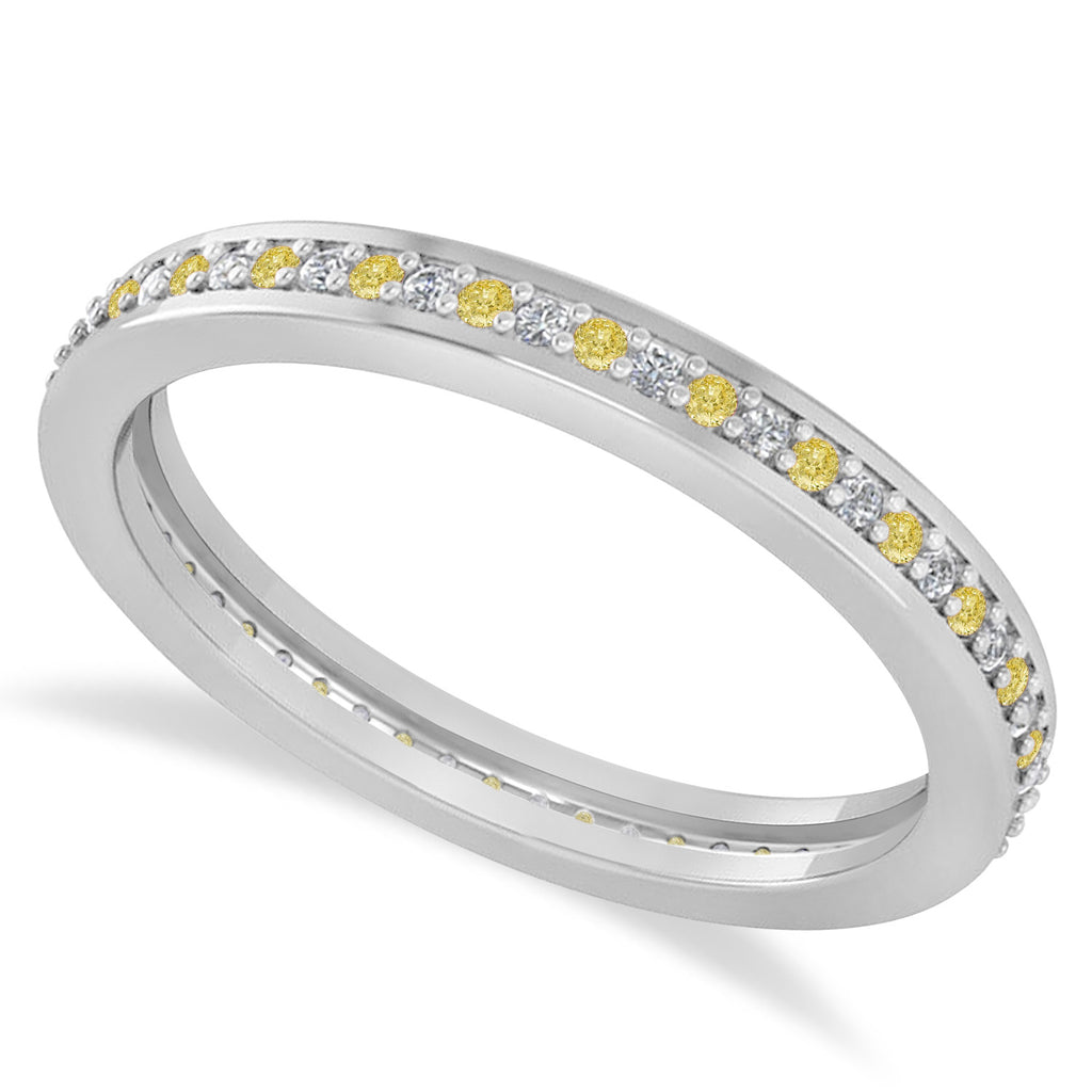 Yellow & White Diamond Eternity Wedding Band 14k White Gold (0.28ct)