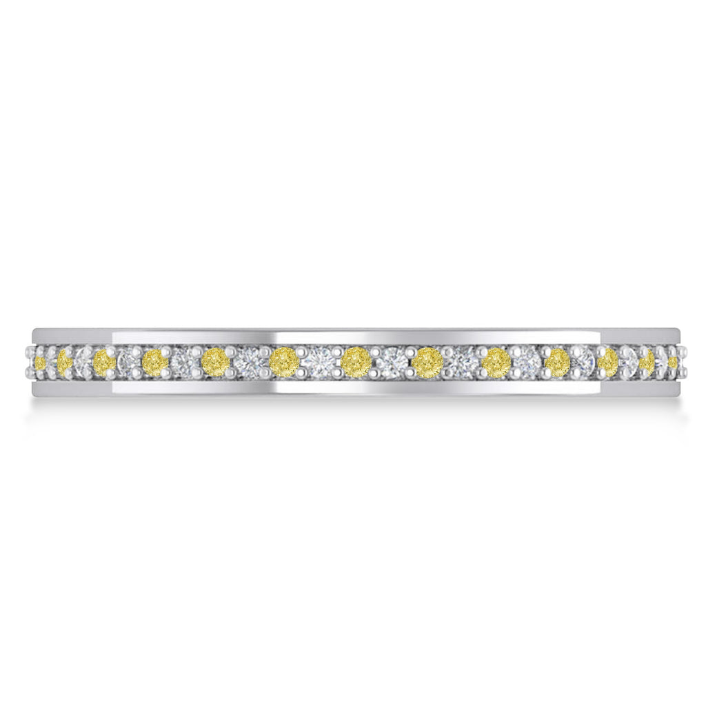 Yellow & White Diamond Eternity Wedding Band 14k White Gold (0.28ct)