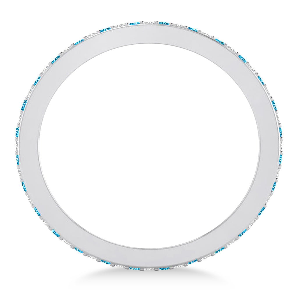 Diamond & Blue Topaz Eternity Wedding Band 14k White Gold (0.59ct)