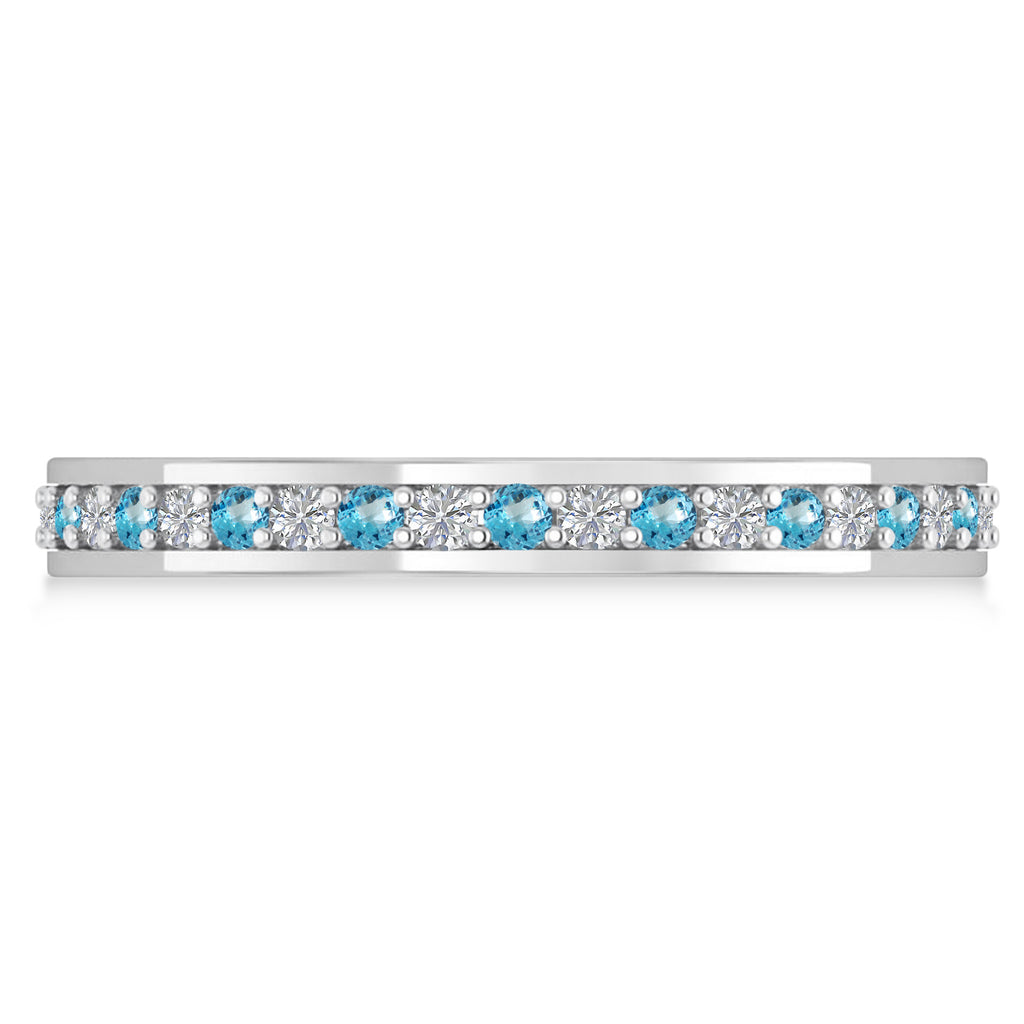 Diamond & Blue Topaz Eternity Wedding Band 14k White Gold (0.59ct)