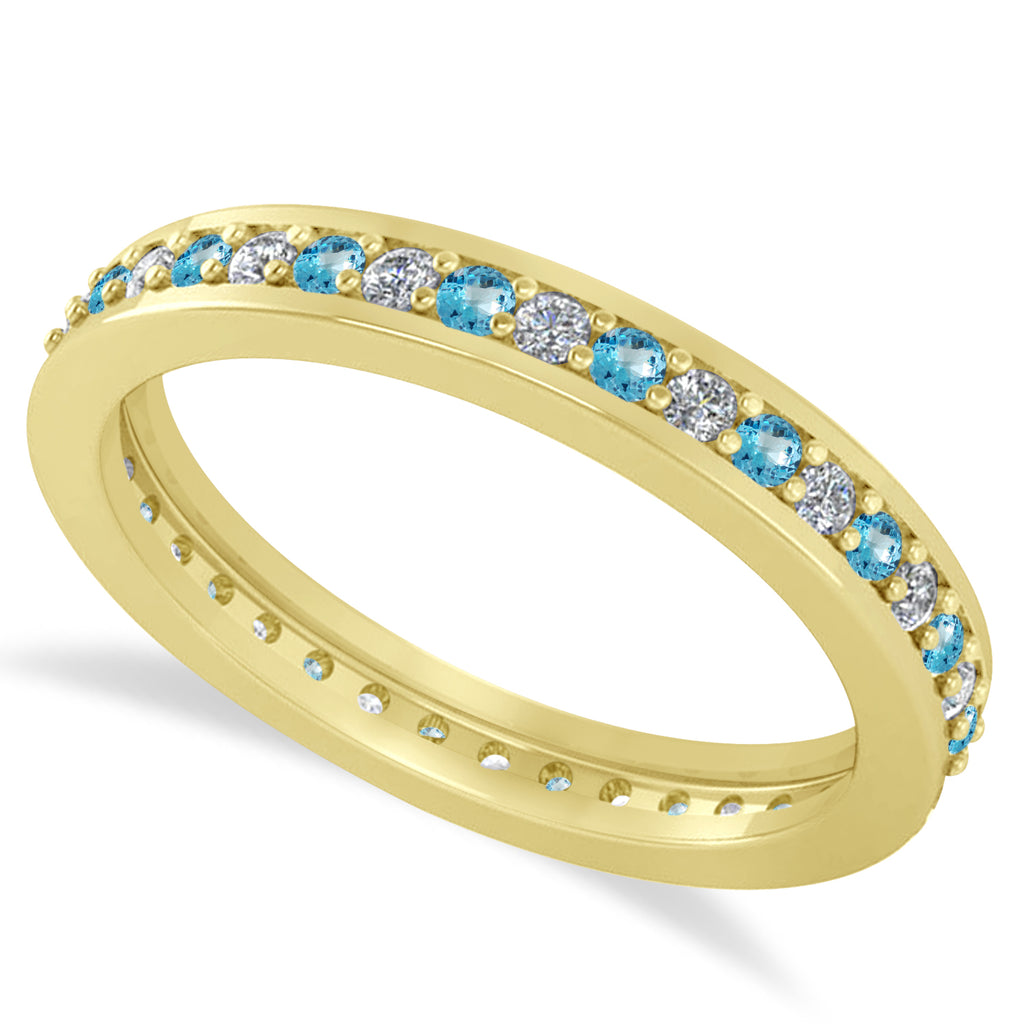 Diamond & Blue Topaz Eternity Wedding Band 14k Yellow Gold (0.59ct)