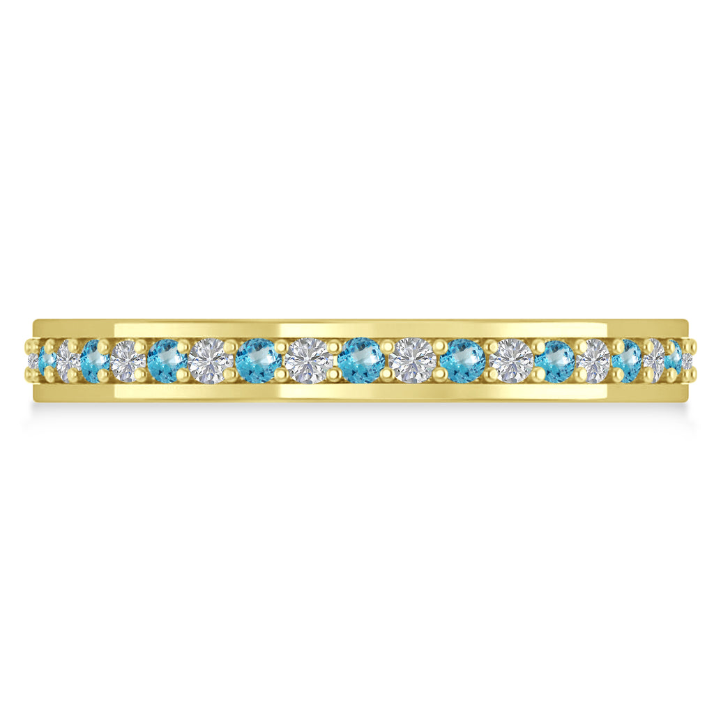 Diamond & Blue Topaz Eternity Wedding Band 14k Yellow Gold (0.59ct)