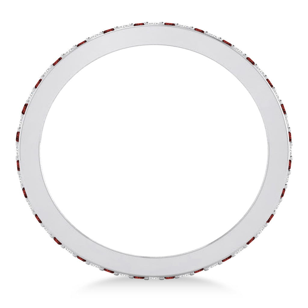 Diamond & Garnet Eternity Wedding Band 14k White Gold (0.59ct)