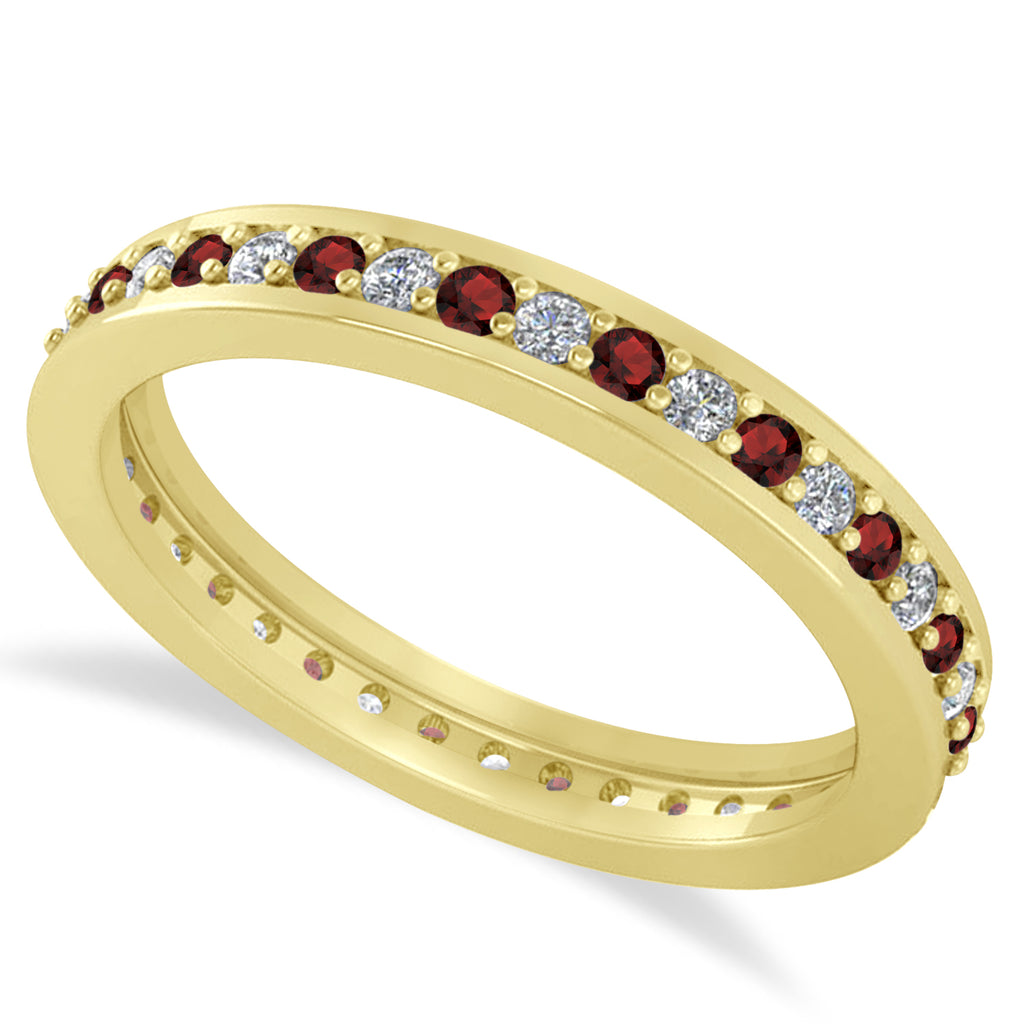 Diamond & Garnet Eternity Wedding Band 14k Yellow Gold (0.59ct)