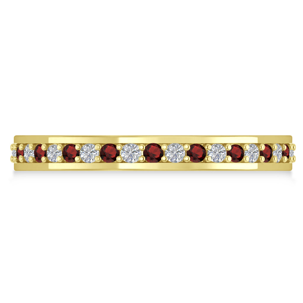 Diamond & Garnet Eternity Wedding Band 14k Yellow Gold (0.59ct)