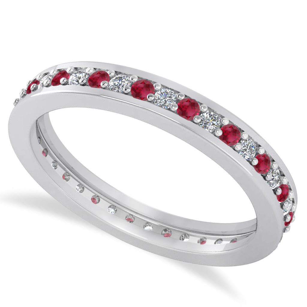 Diamond & Ruby Eternity Wedding Band 14k White Gold (0.59ct)