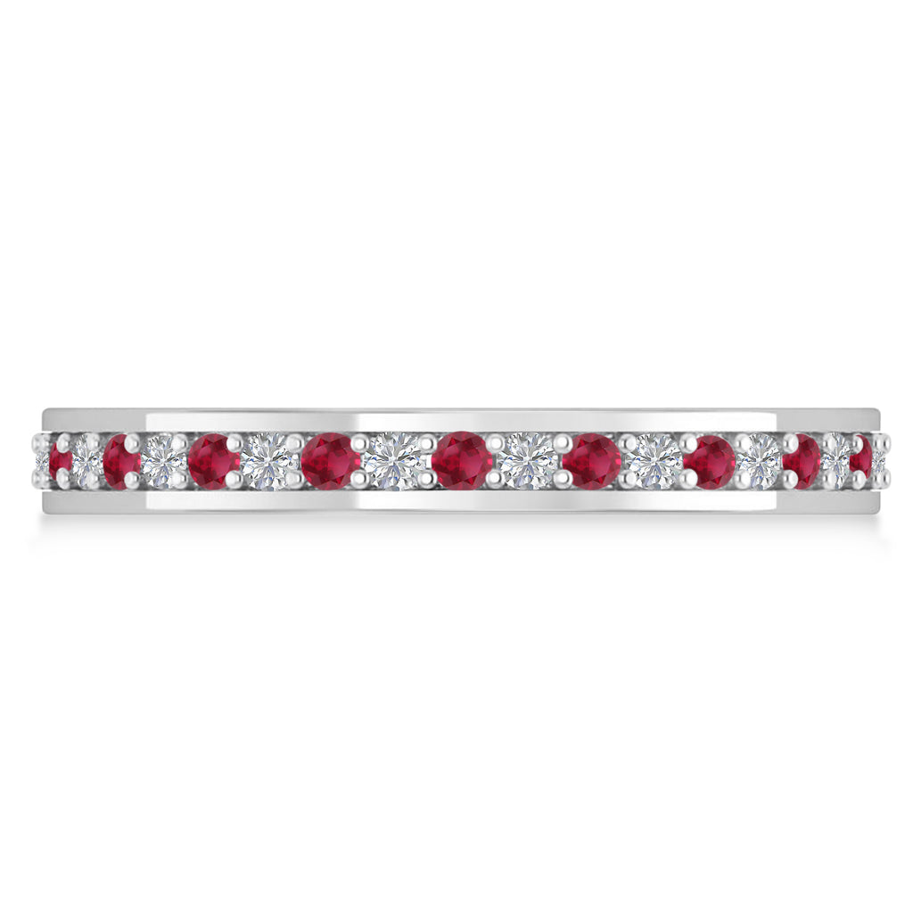 Diamond & Ruby Eternity Wedding Band 14k White Gold (0.59ct)