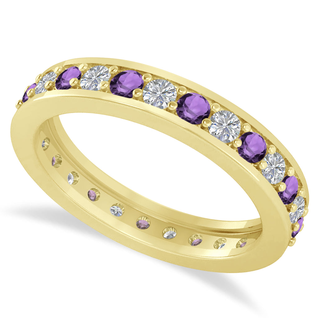 Diamond & Amethyst Eternity Wedding Band 14k Yellow Gold (1.08ct)