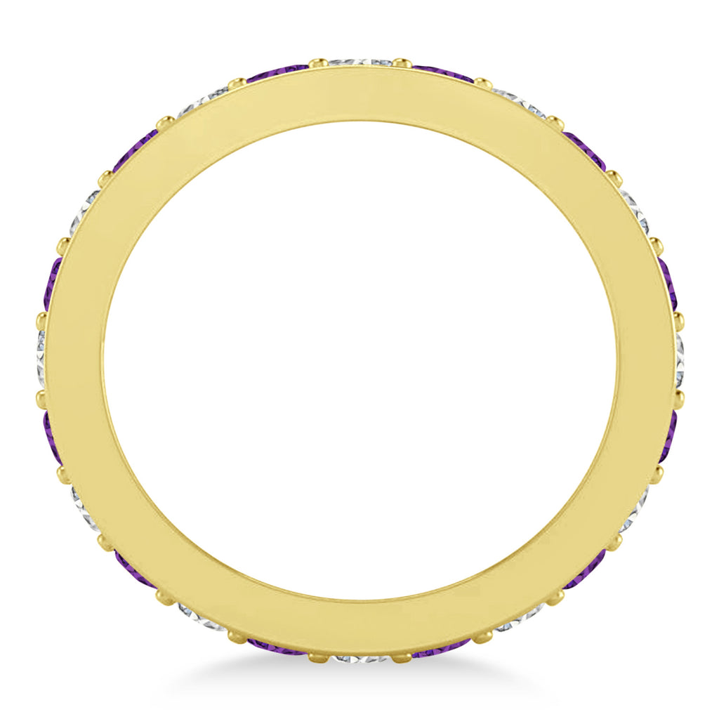 Diamond & Amethyst Eternity Wedding Band 14k Yellow Gold (1.08ct)