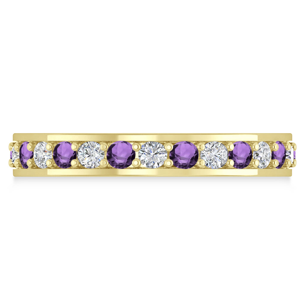 Diamond & Amethyst Eternity Wedding Band 14k Yellow Gold (1.08ct)