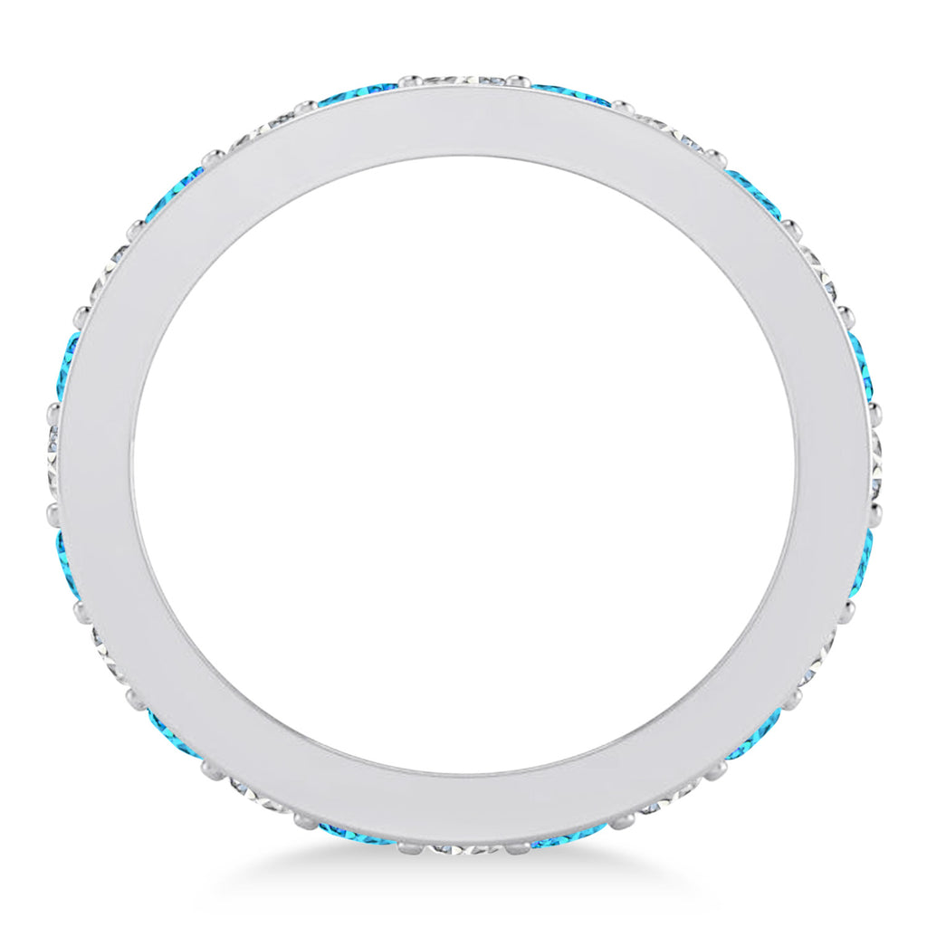 Diamond & Blue Topaz Eternity Wedding Band 14k White Gold (1.08ct)