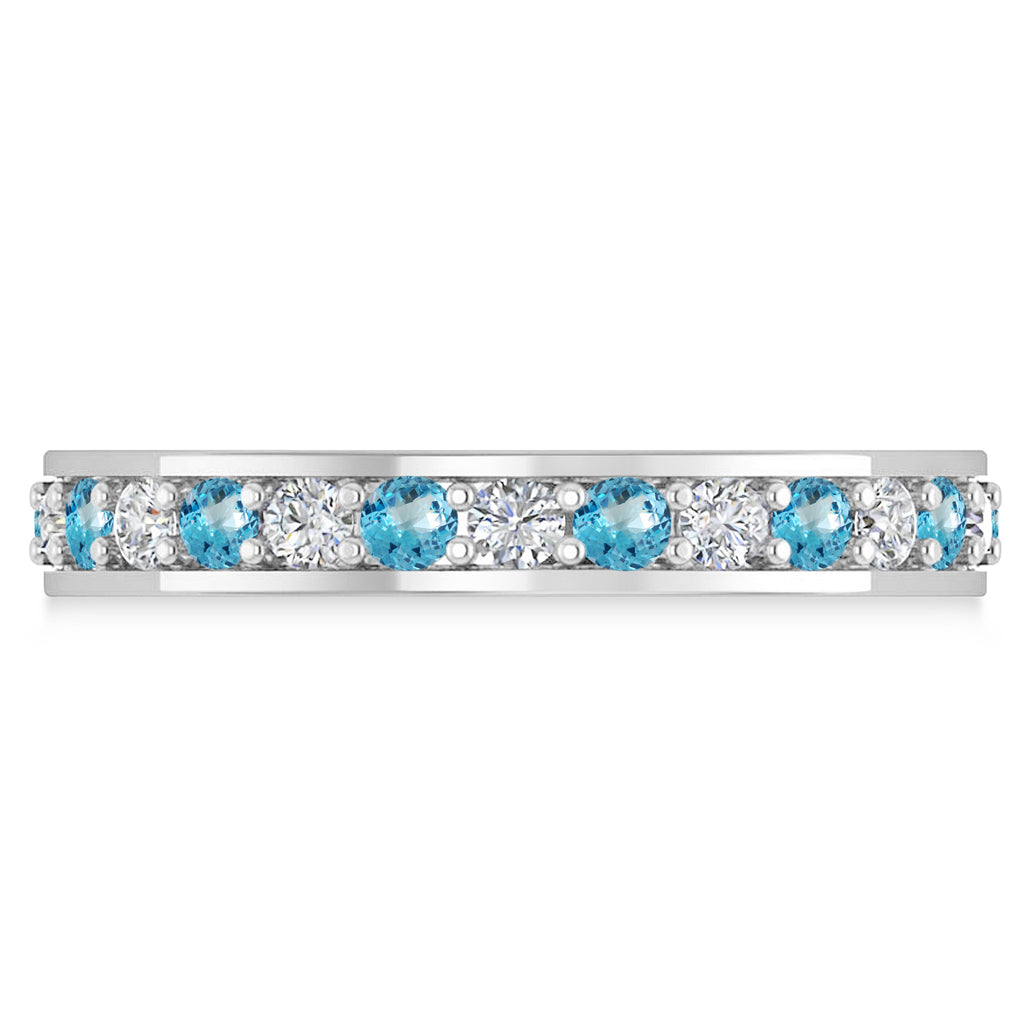 Diamond & Blue Topaz Eternity Wedding Band 14k White Gold (1.08ct)
