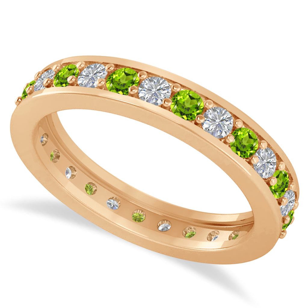 Diamond & Peridot Eternity Wedding Band 14k Rose Gold (1.08ct)