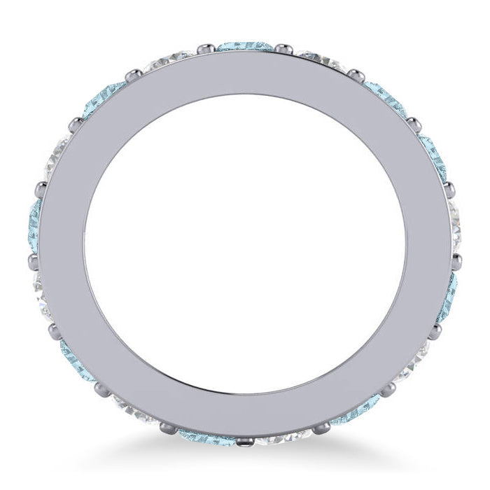 Diamond & Aquamarine Eternity Channel Wedding Band 14k White Gold (3.49ct)
