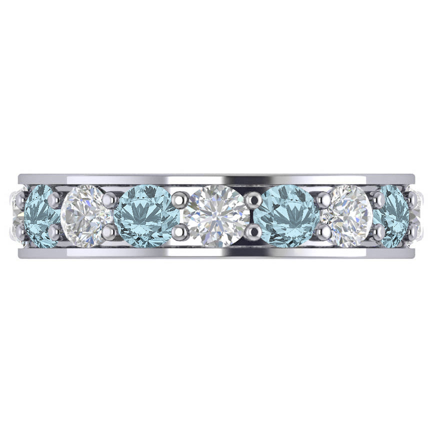 Diamond & Aquamarine Eternity Channel Wedding Band 14k White Gold (3.49ct)