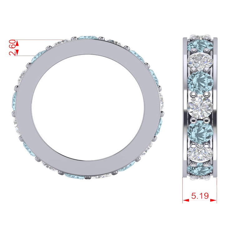 Diamond & Aquamarine Eternity Channel Wedding Band 14k White Gold (3.49ct)