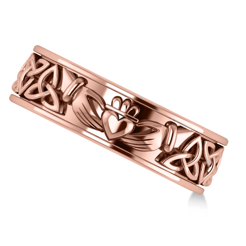 Claddagh & Celtic Knot Eternity Wedding Band 14k Rose Gold