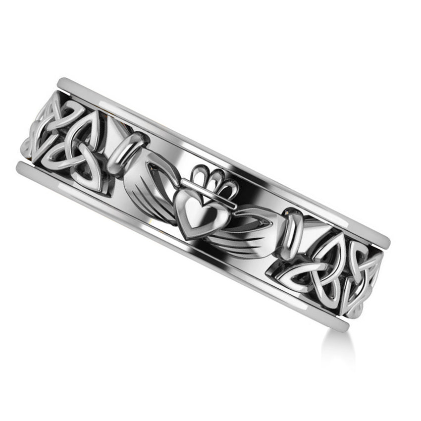 Claddagh & Celtic Knot Eternity Wedding Band 14k White Gold