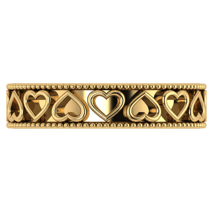 Carved Heart Shaped Wedding Ring Band 14k Yellow Gold