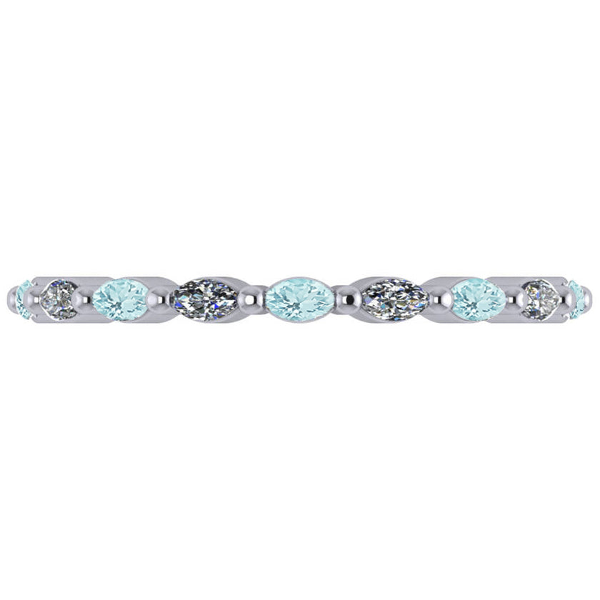 Diamond & Aquamarine Marquise Wedding Ring Band 14k White Gold (0.74ct)